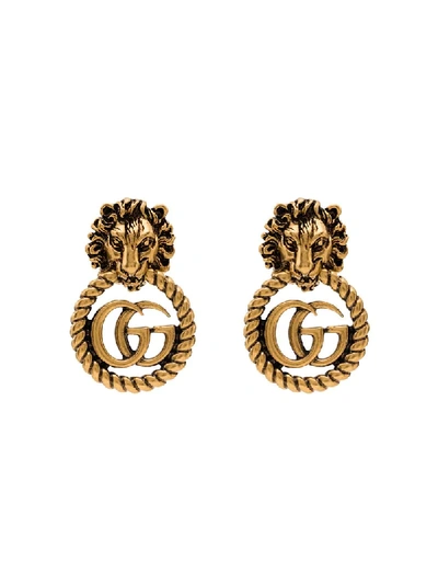 Shop Gucci Lion Head Gold-plated Earrings