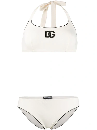 Shop Dolce & Gabbana Dg Logo Print Bikini In White