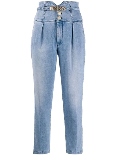 Shop Pinko High-rise Cropped Jeans In Blue