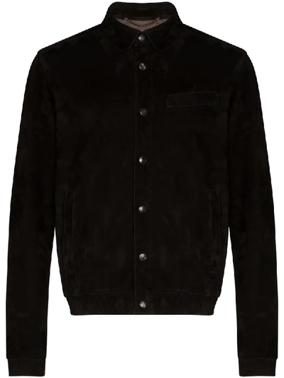 Shop Ajmone Suede Buttoned Shirt Jacket In Black