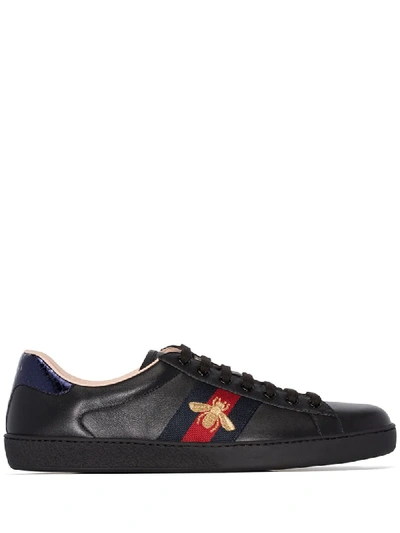 Shop Gucci New Ace Embroidered Sneakers In Black
