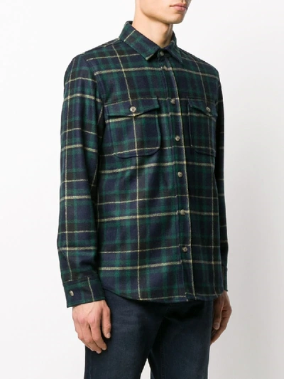 Shop Woolrich Logo Patch Plaid Shirt In Green