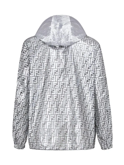 Shop Fendi Prints On Reversible Hooded Jacket In Silver