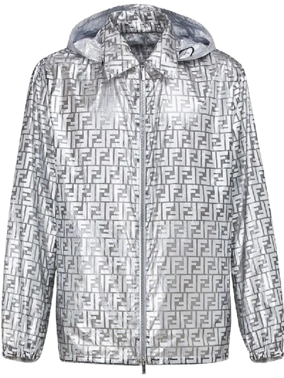 Shop Fendi Prints On Reversible Hooded Jacket In Silver