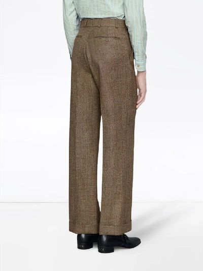 Shop Gucci Wide-leg Cropped Trousers In Brown