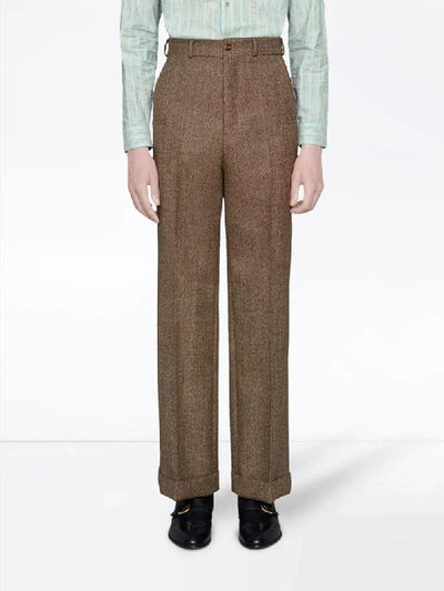 Shop Gucci Wide-leg Cropped Trousers In Brown