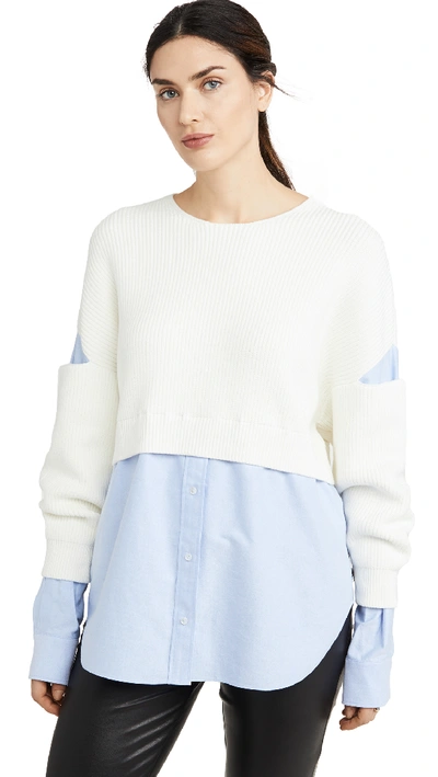 Shop Alexander Wang T Ribbed Bi Layer Pullover With Oxford Shirt In Ivory