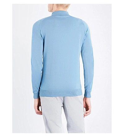 Shop John Smedley Bradwell Cotton-knit Polo Top In Summit Blue