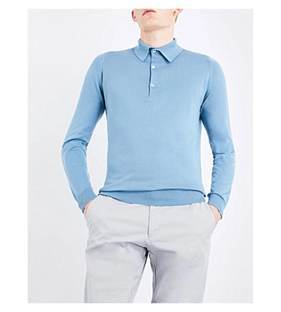 Shop John Smedley Bradwell Cotton-knit Polo Top In Summit Blue