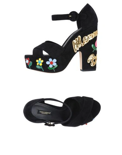 Shop Dolce & Gabbana Woman Sandals Black Size 5 Goat Skin, Lambskin, Viscose, Polyurethane, Polyester