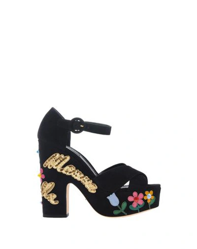 Shop Dolce & Gabbana Woman Sandals Black Size 5 Goat Skin, Lambskin, Viscose, Polyurethane, Polyester