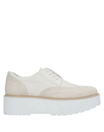 Shop Hogan Woman Lace-up Shoes Ivory Size 7.5 Soft Leather In White