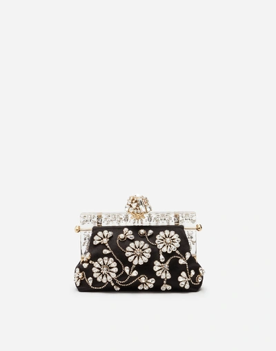 Shop Dolce & Gabbana Small Satin Vanda Bag With Embroidery In Black