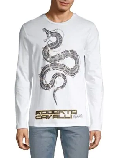 Shop Roberto Cavalli Sport Graphic Long-sleeve Cotton Tee In White