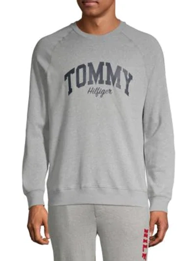 Shop Tommy Hilfiger Logo Cotton-blend Sweatshirt In Grey