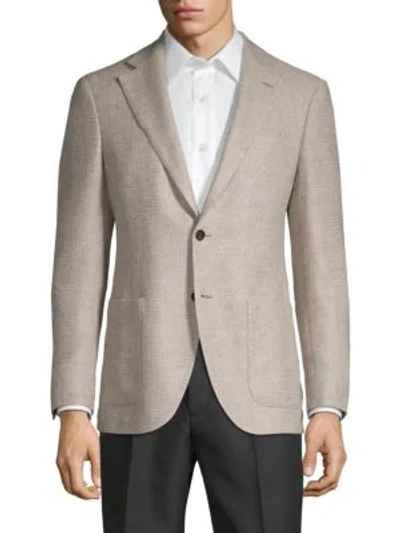 Shop Lubiam Standard-fit Textured Wool, Cotton & Cashmere-blend Sportcoat In Beige