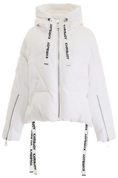 Khrisjoy Logo Drawstring Puffer Jacket In White