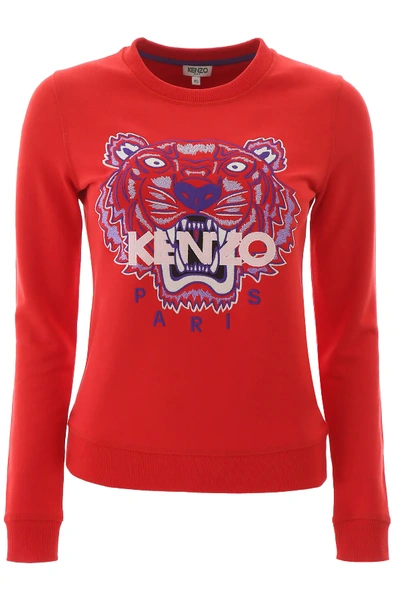 Shop Kenzo Sweatshirt With Tiger Embroidery In Red