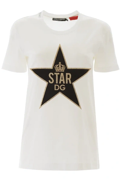 Shop Dolce & Gabbana Star Print T-shirt In White,black,gold