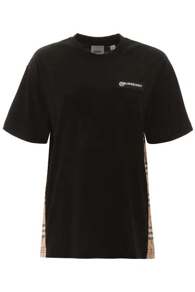 Shop Burberry T-shirt With Check Inserts In Black