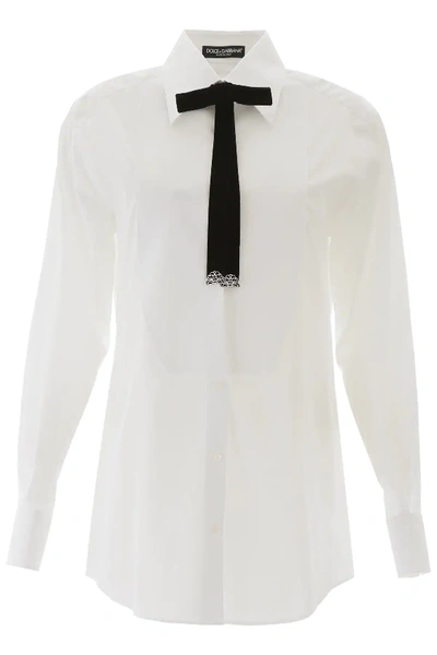 Shop Dolce & Gabbana Tuxedo Shirt With Bow In White