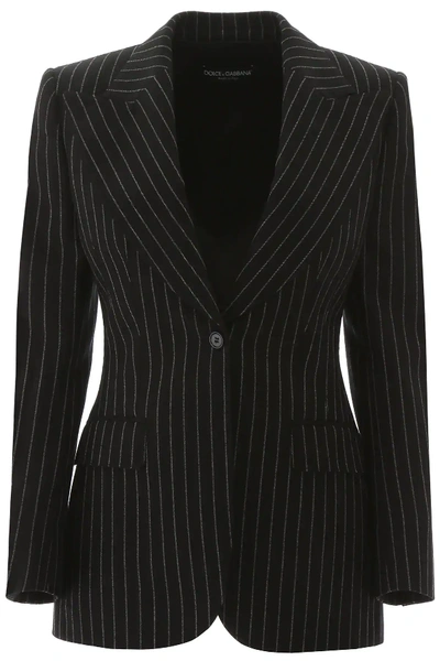 Shop Dolce & Gabbana Pinstriped Blazer In Black,grey