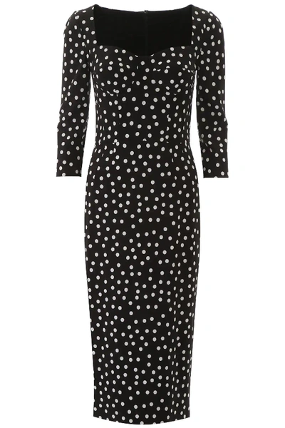 Shop Dolce & Gabbana Polka Dots Midi Dress In Black,white