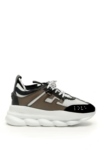 Shop Versace Chain Reaction Sneakers In White,black,grey