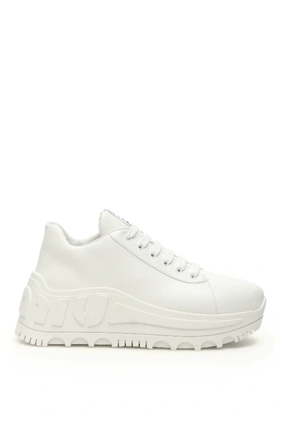 Shop Miu Miu Crystal Miu Logo Sneakers In White