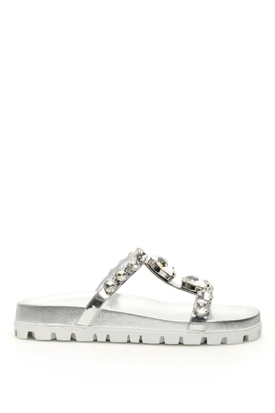 Shop Miu Miu Crystal Sandals In Silver