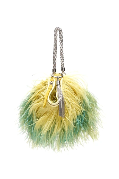 Shop Jimmy Choo Callie Chain Evening Clutch With Feathers In Yellow,green