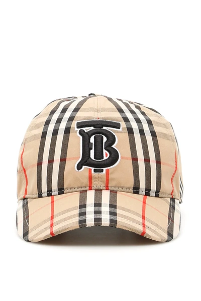 Shop Burberry Vintage Check Baseball Cap With Monogram In Beige,black,red
