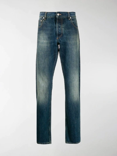 Shop Alexander Mcqueen Faded-effect Straight Jeans In Blue