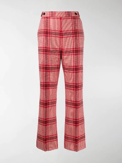 Shop Marni Checked Bootcut Trousers In Red