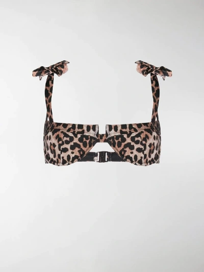Shop Ganni Leopard Print Bikini Topo In Neutrals