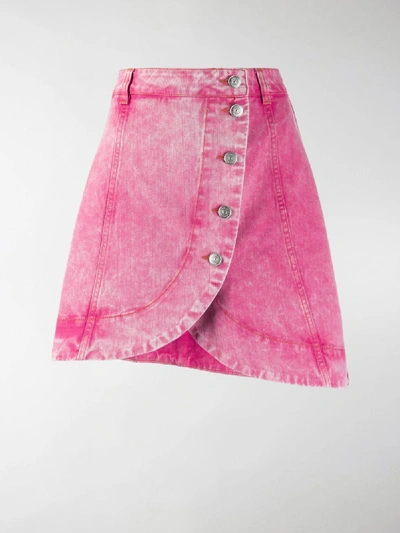 Shop Ganni Acid Wash Buttoned Denim Skirt In Pink