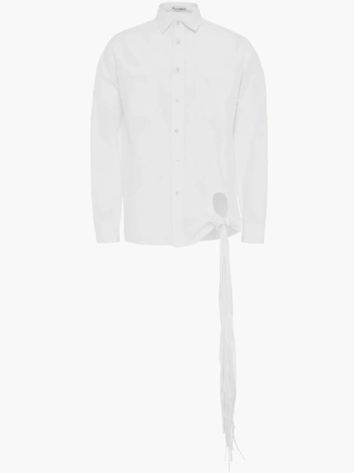 Shop Jw Anderson Long Sleeves Shirt With Fringe Detail In White