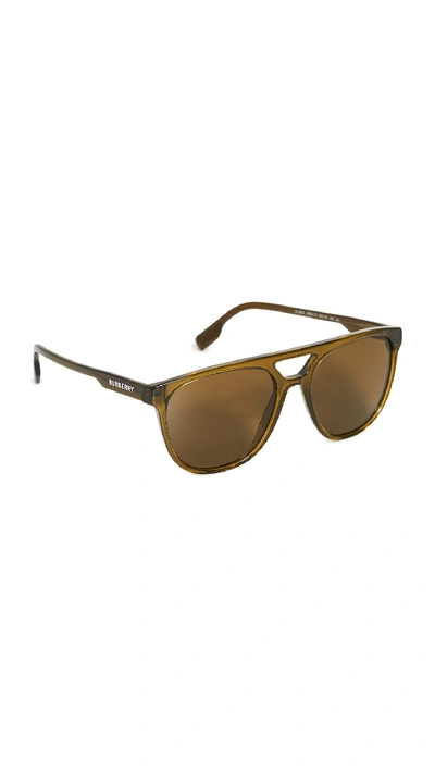 Shop Burberry Foxcote Sunglasses In Olive Green/brown