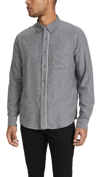 Shop Frame Long Sleeve Brushed Flannel Shirt In Gris