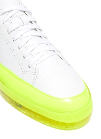 Shop Msgm 'floating' Neon Sole Leather Sneakers In White / Neon Yellow