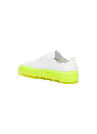 Shop Msgm 'floating' Neon Sole Leather Sneakers In White / Neon Yellow