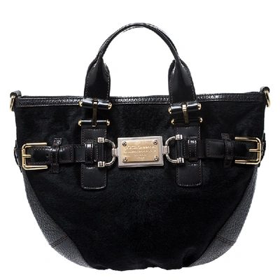 Pre-owned Dolce & Gabbana Black Calfhair And Leather Miss Mary Hobo