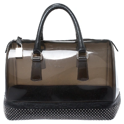 Pre-owned Furla Black Pvc And Leather Studded Candy Satchel