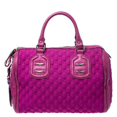 Pre-owned Gucci Magenta Gg Neoprene And Leather Medium Techno Tag Boston Bag In Pink