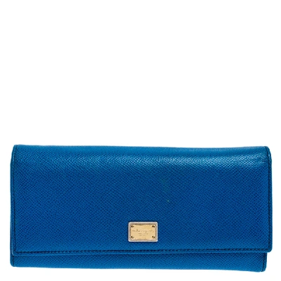 Pre-owned Dolce & Gabbana Blue Leather Dauphine Continental Wallet
