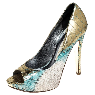 Pre-owned Gina Multicolor Python Peep Toe Platform Pumps Size 37