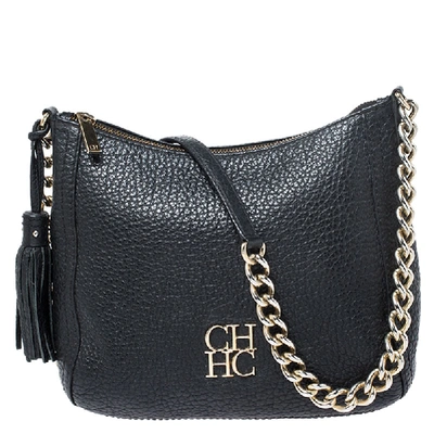 Pre-owned Carolina Herrera Black Leather Chain Tassel Shoulder Bag