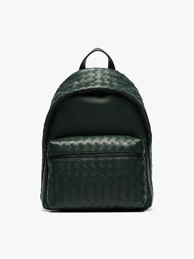 Shop Bottega Veneta Green Intrecciato Leather Backpack