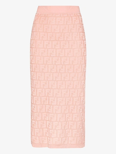 Shop Fendi Logo Jacquard Pencil Skirt In Pink