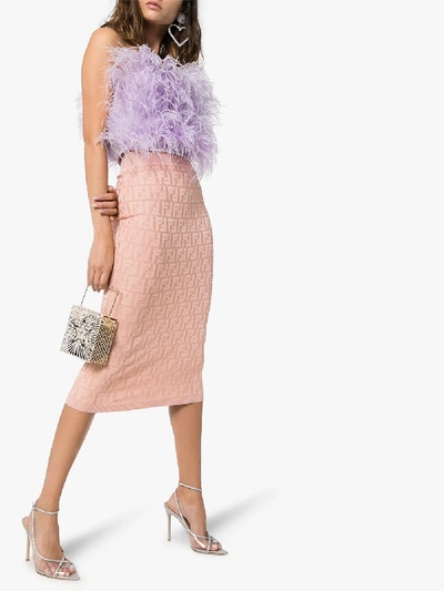 Shop Fendi Logo Jacquard Pencil Skirt In Pink